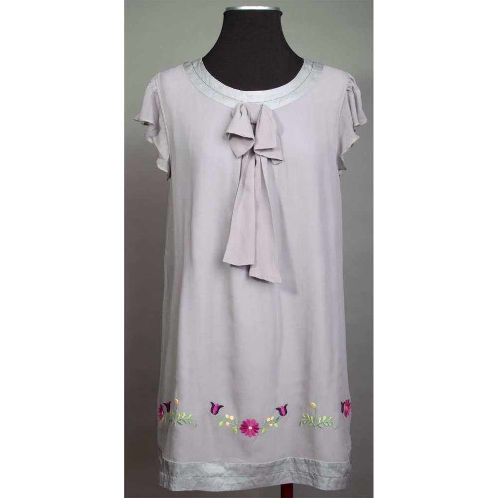 Gray Blue Dress Chiffon knitted flower Pattern